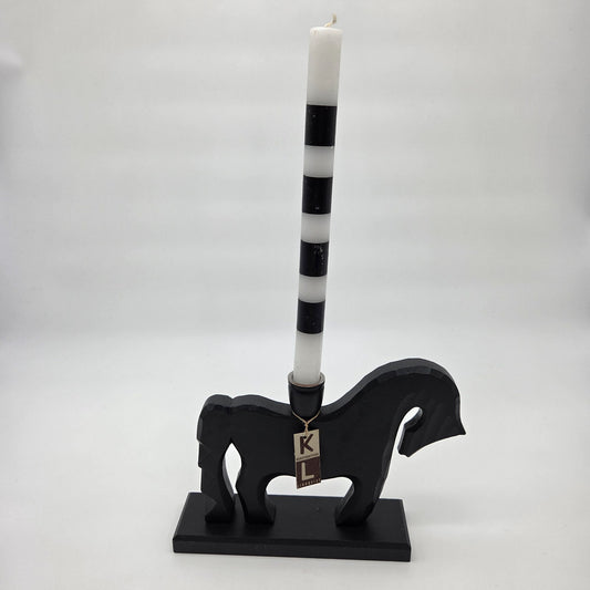 Konsthantverk Lindqvist Handcrafted Wood Horse Black Candle Holder Sweden