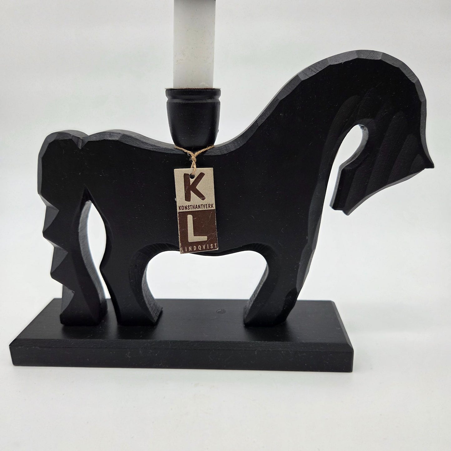 Konsthantverk Lindqvist Handcrafted Wood Horse Black Candle Holder Sweden