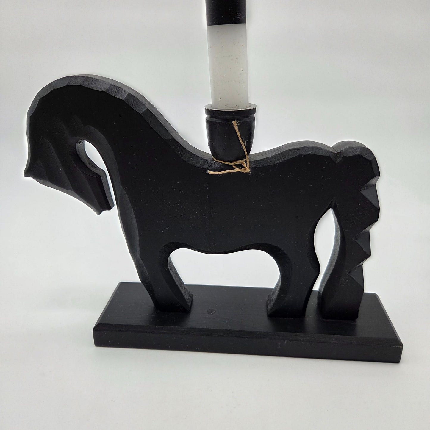 Konsthantverk Lindqvist Handcrafted Wood Horse Black Candle Holder Sweden