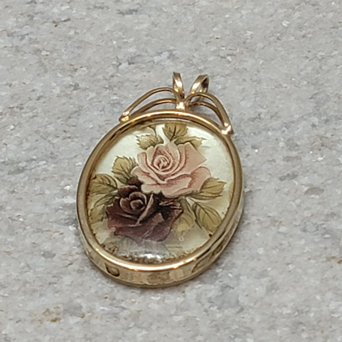 Vintage Oval Gold-Tone Rose Pendant