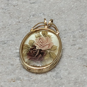 Vintage Oval Gold-Tone Rose Pendant