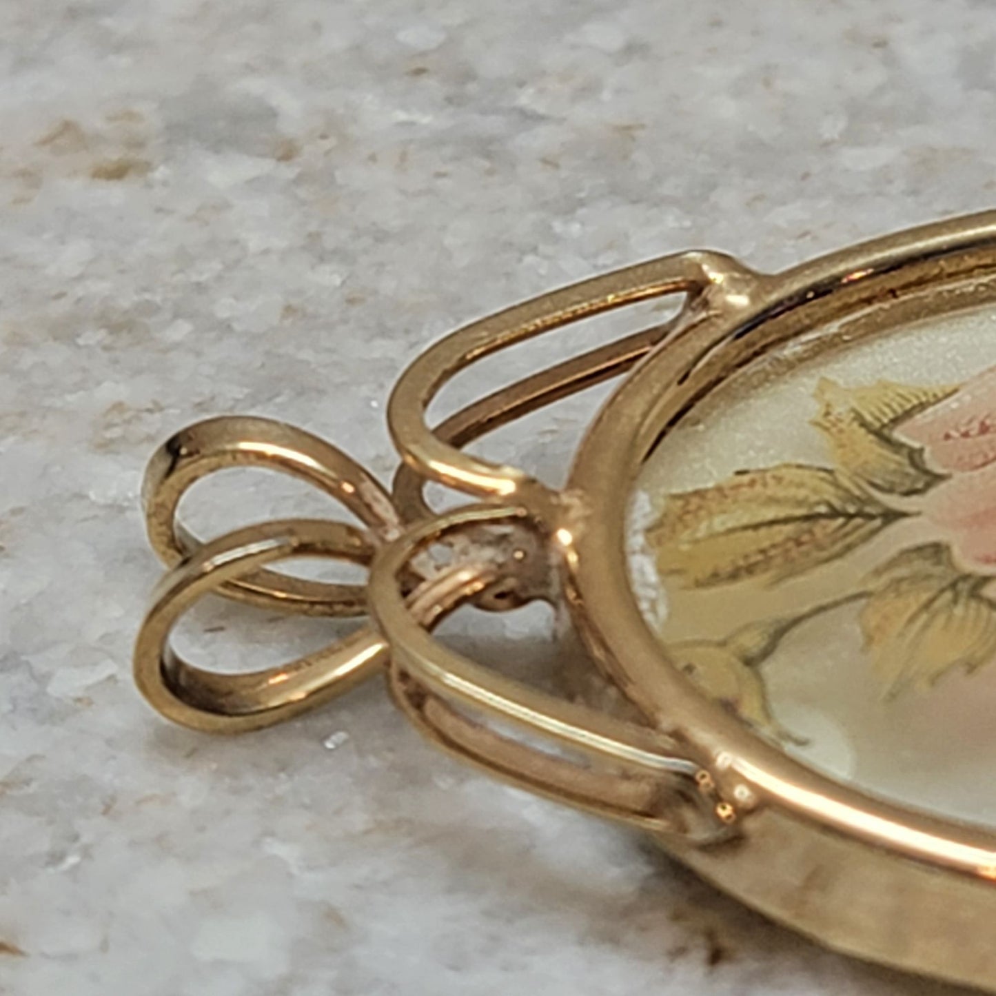 Vintage Oval Gold-Tone Rose Pendant