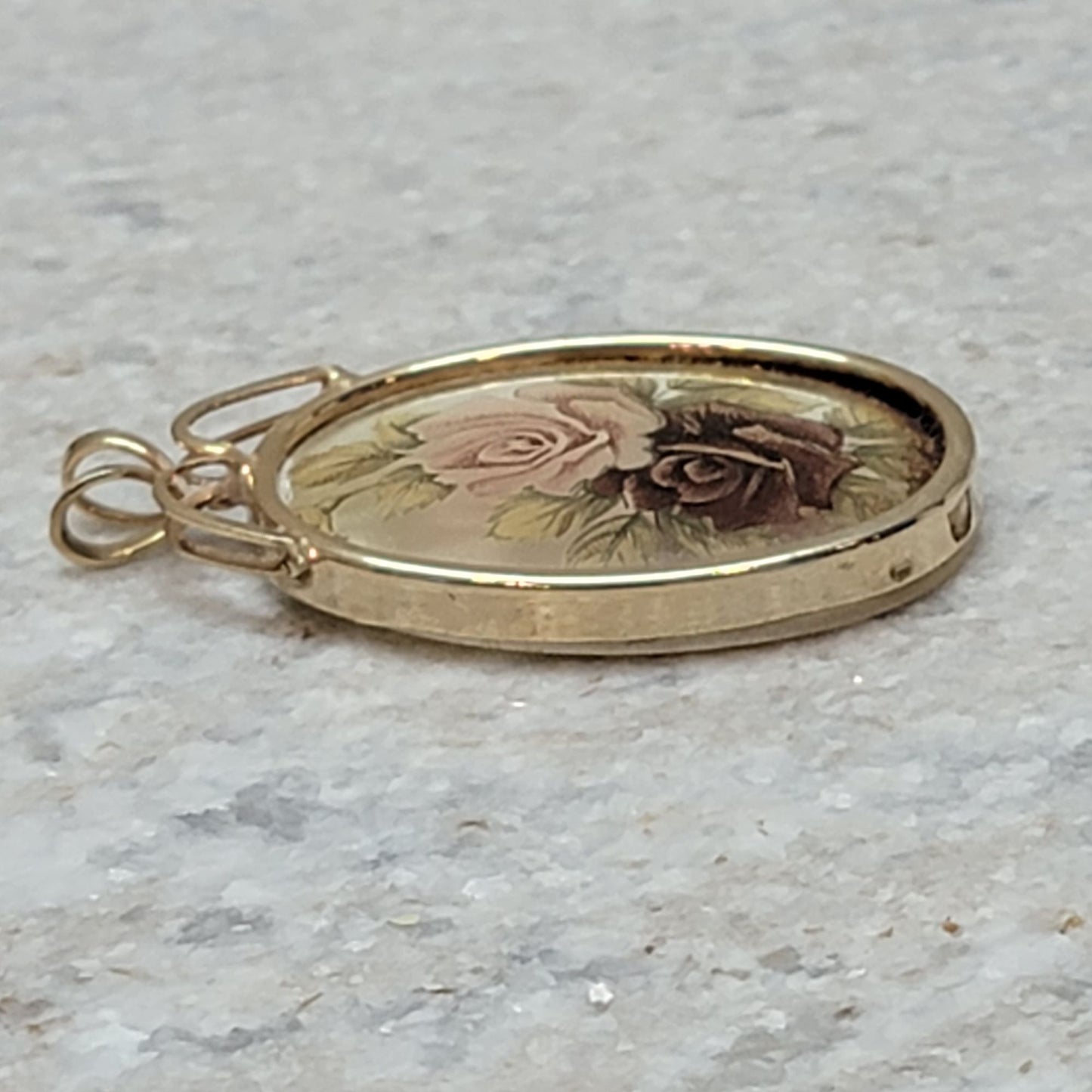 Vintage Oval Gold-Tone Rose Pendant