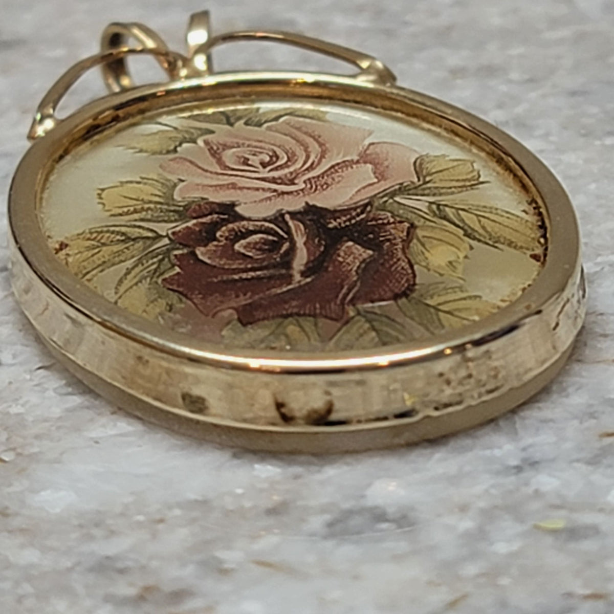 Vintage Oval Gold-Tone Rose Pendant