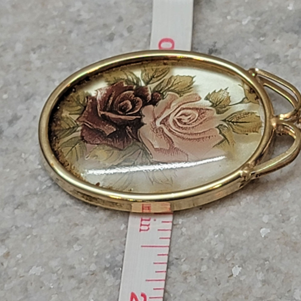 Vintage Oval Gold-Tone Rose Pendant