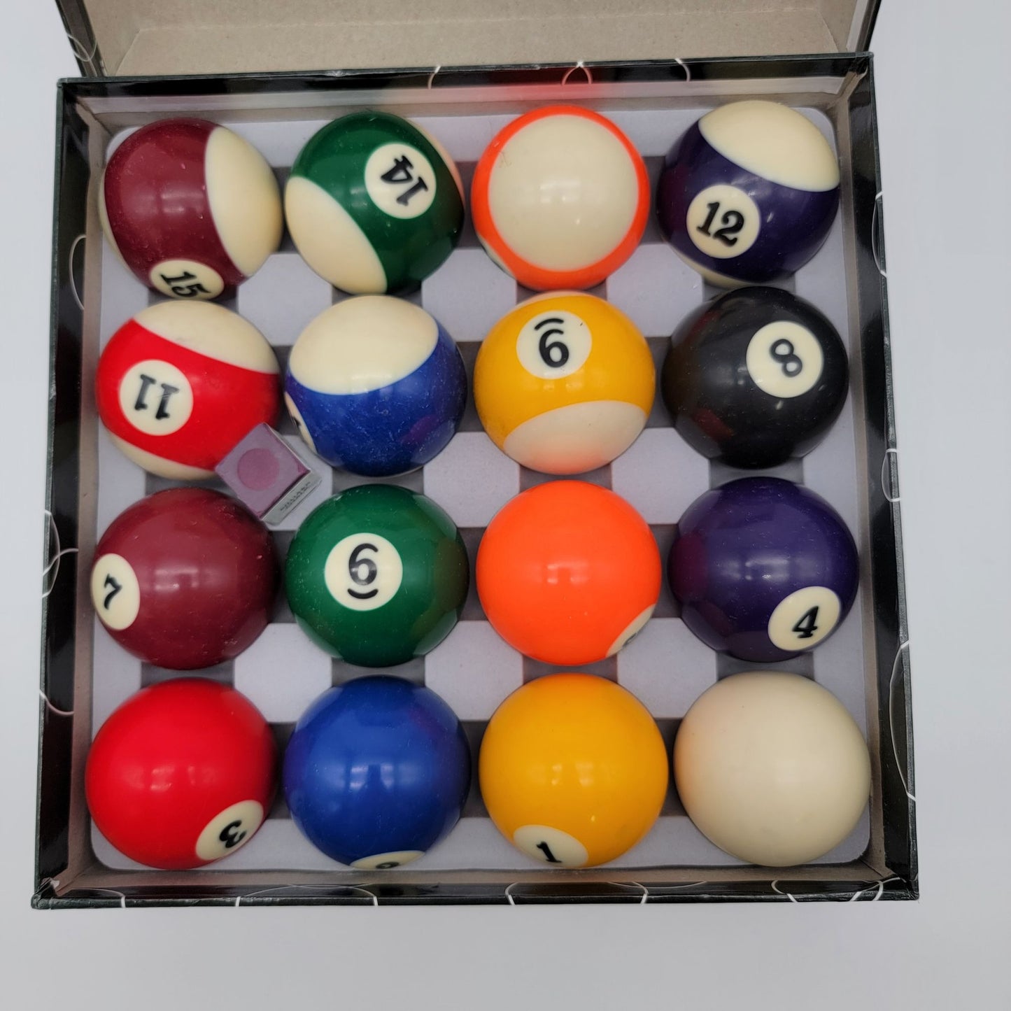 Vintage Aramith Belgian Standard Billiard Pool Ball Set Original Box & Cue Chalk