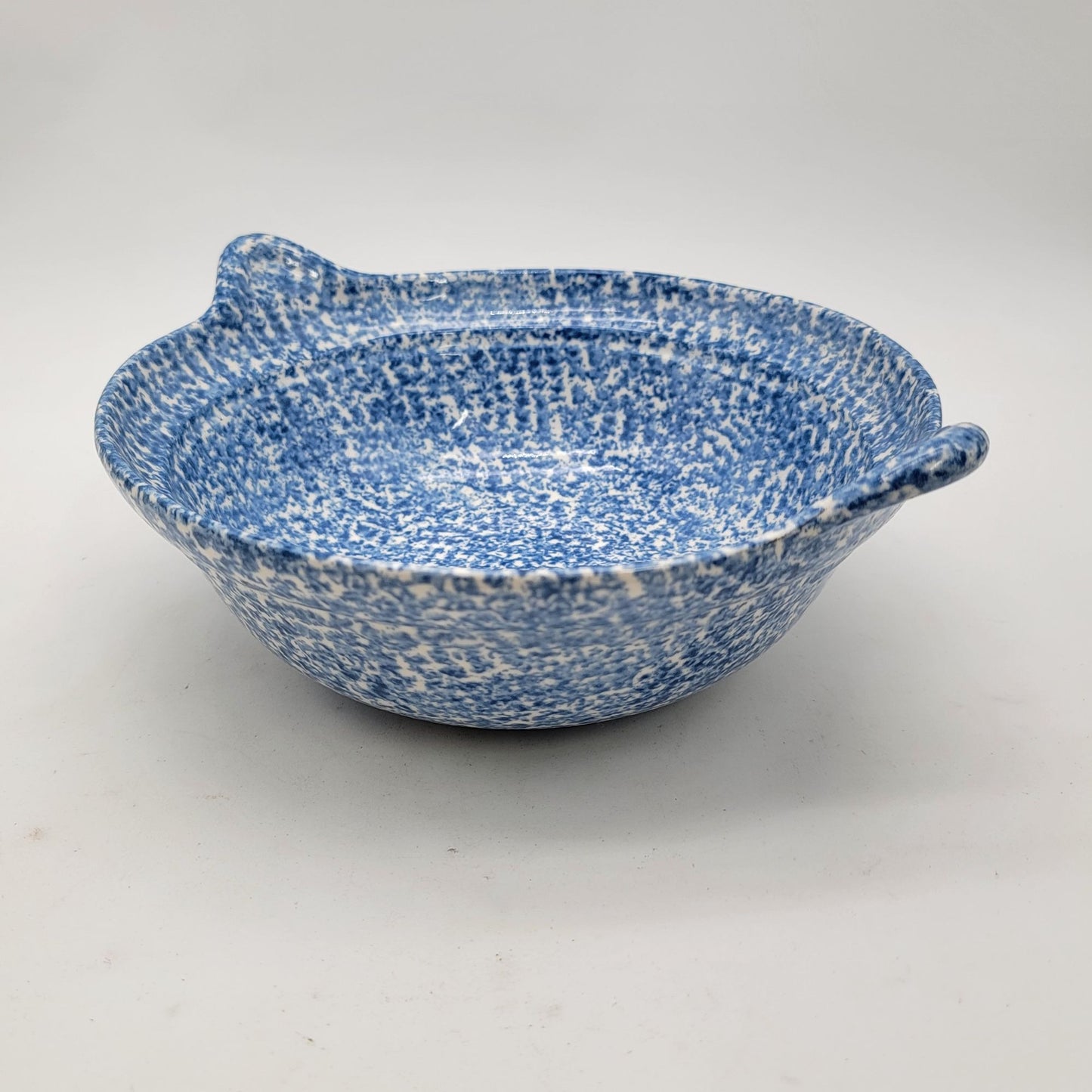 Vintage Blue & White Speckled Stoneware Bowl With Handles