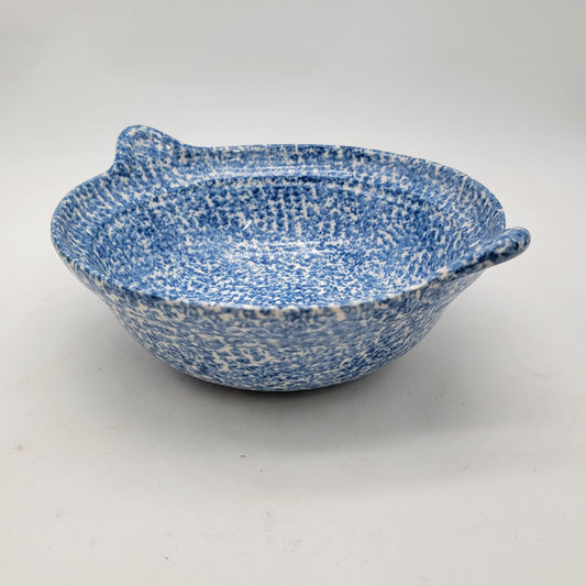 Vintage Blue & White Speckled Stoneware Bowl With Handles