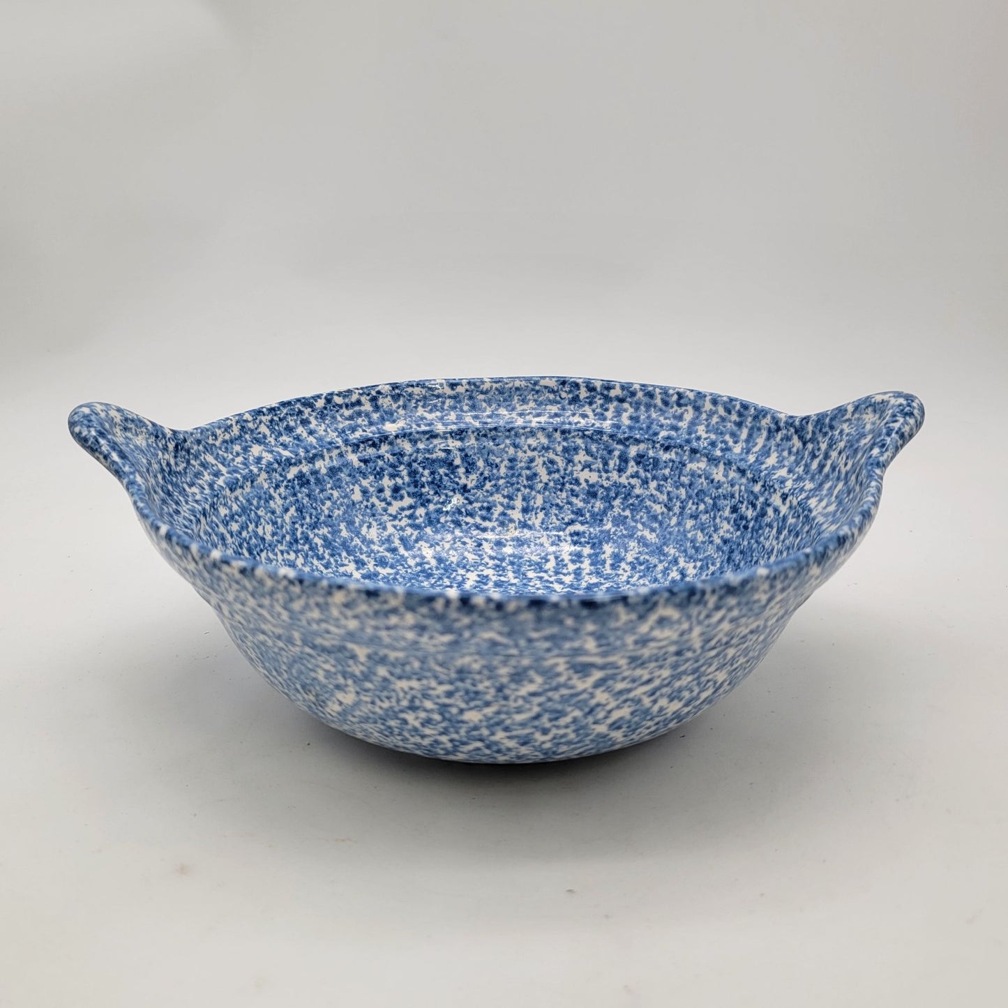 Vintage Blue & White Speckled Stoneware Bowl With Handles