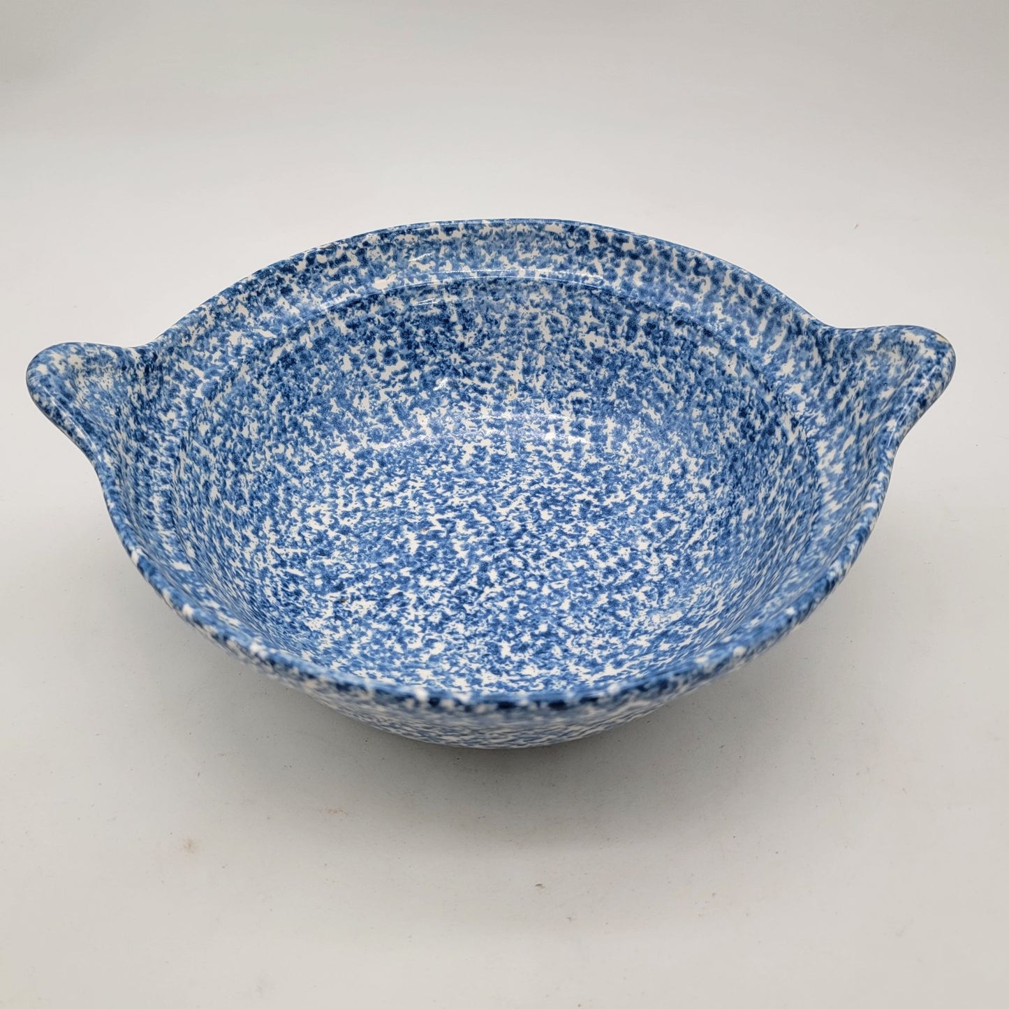 Vintage Blue & White Speckled Stoneware Bowl With Handles