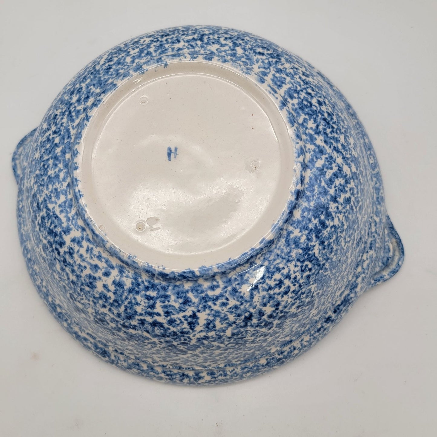 Vintage Blue & White Speckled Stoneware Bowl With Handles