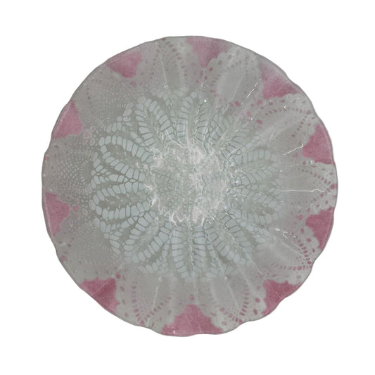Vintage Sydenstricker Pink Fused Glass Bowl Geometric Lace Design