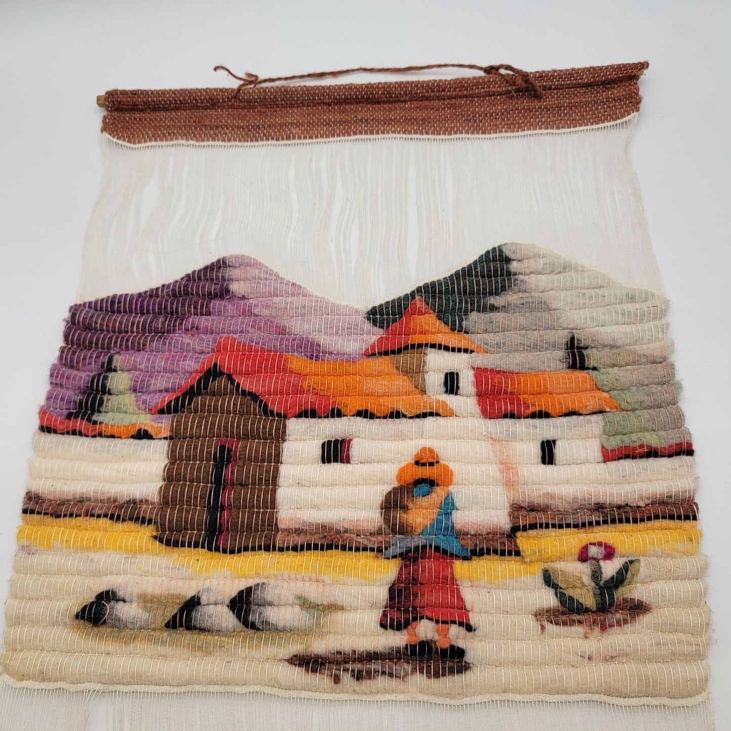 Vintage Peruvian Andean Wool Folk Art Tapestry Wall Hanging