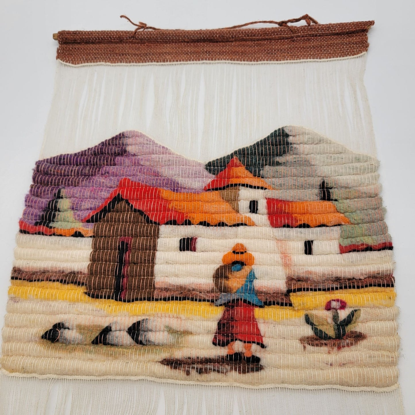 Vintage Peruvian Andean Wool Folk Art Tapestry Wall Hanging