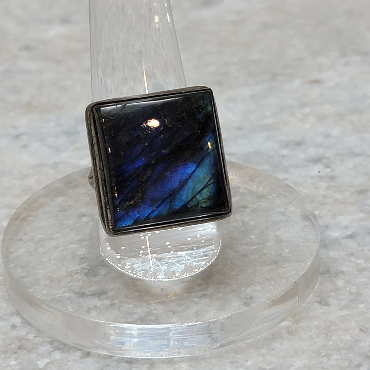 Sterling Silver Labradorite Square Statement Ring Size 6.75