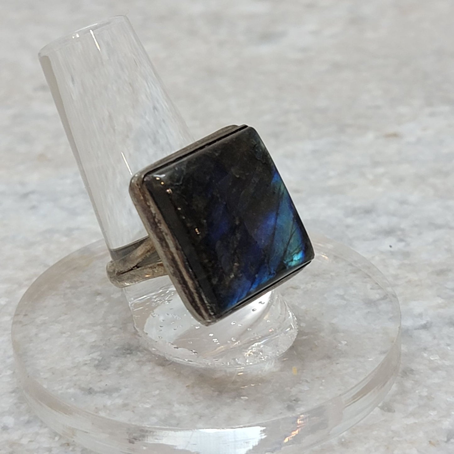 Sterling Silver Labradorite Square Statement Ring Size 6.75