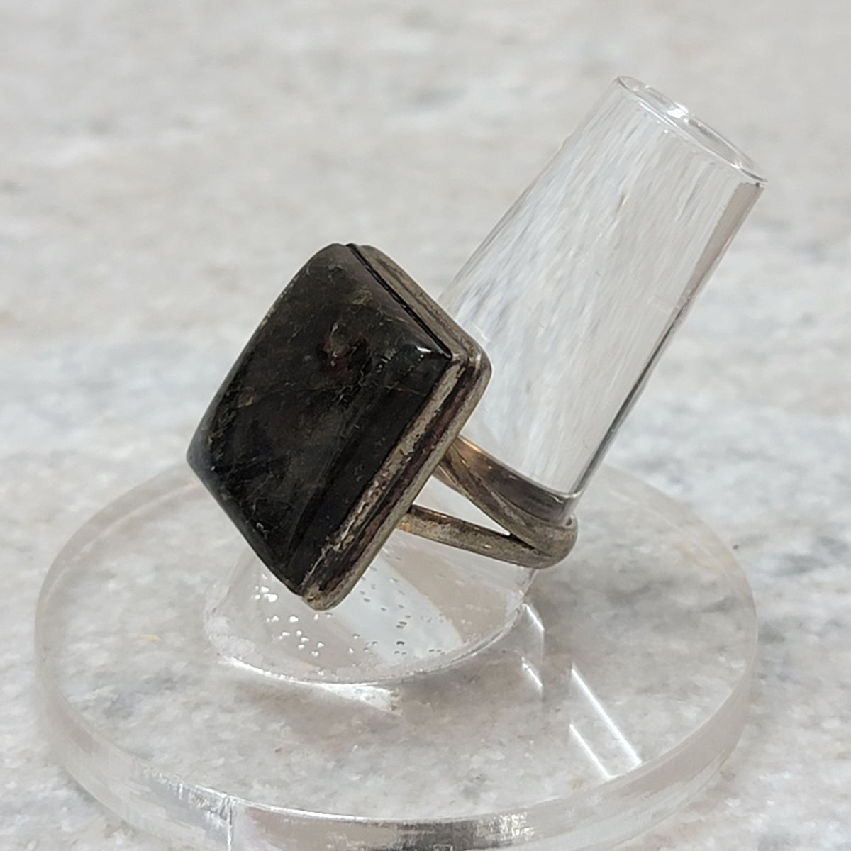 Sterling Silver Labradorite Square Statement Ring Size 6.75