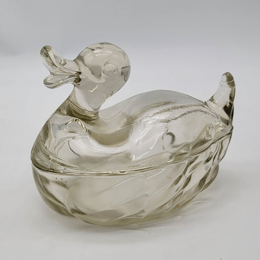 Vintage Jeanette Glass Duck Candy Dish With Lid