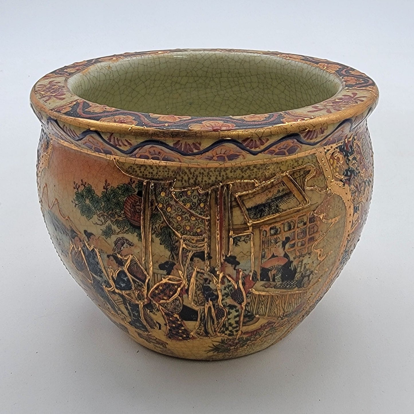 Vintage Signed Satsuma Geisha Mini Planter Pot