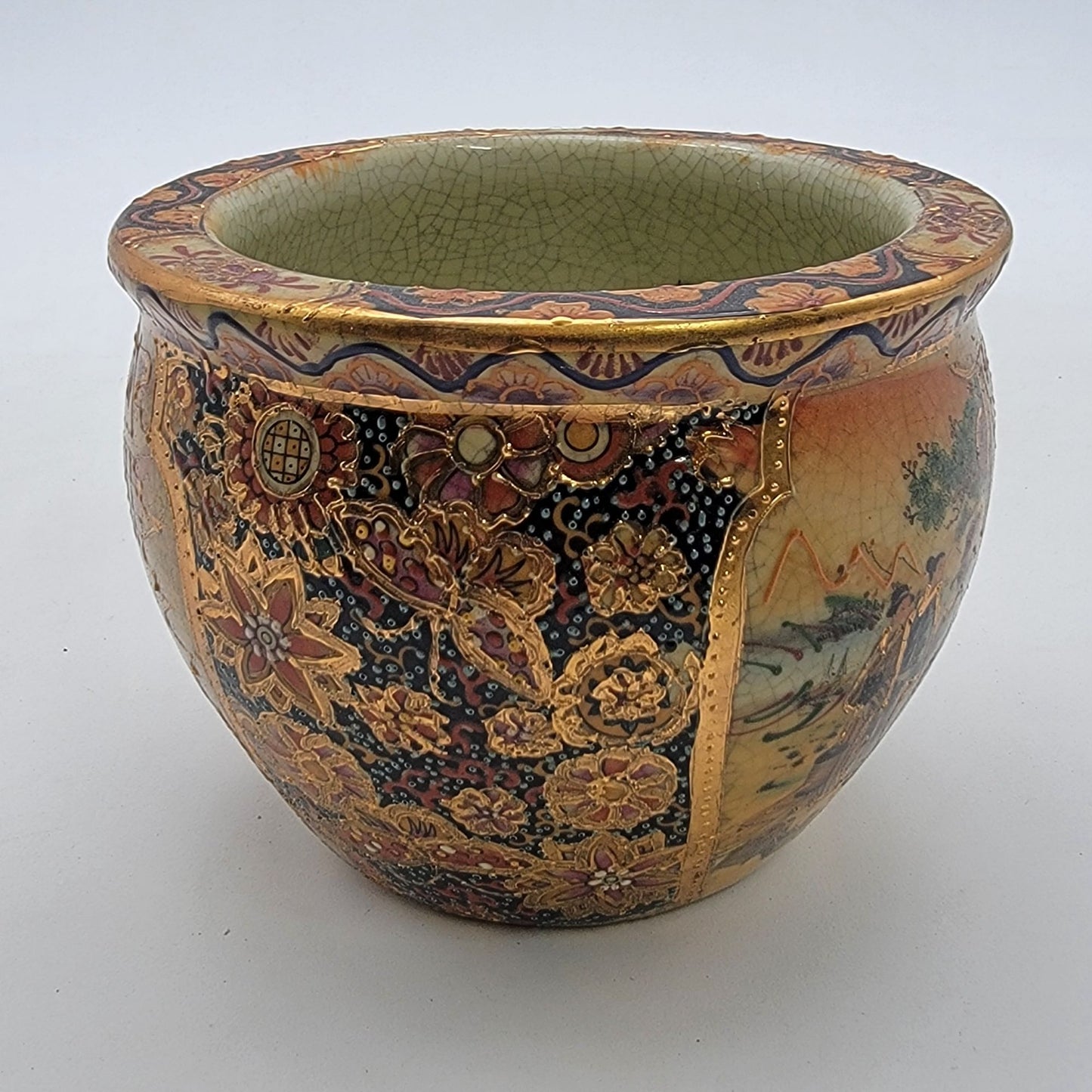 Vintage Signed Satsuma Geisha Mini Planter Pot