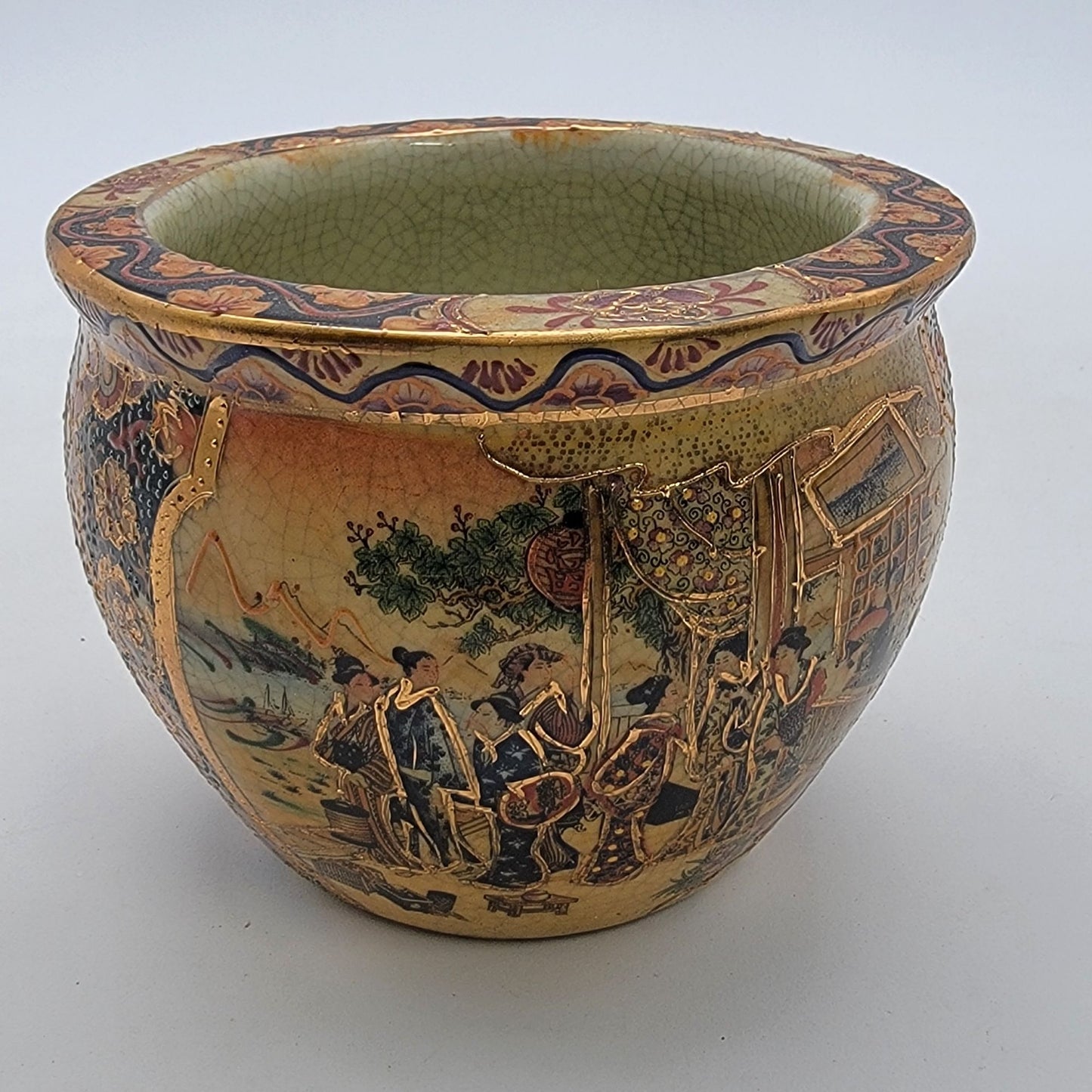 Vintage Signed Satsuma Geisha Mini Planter Pot