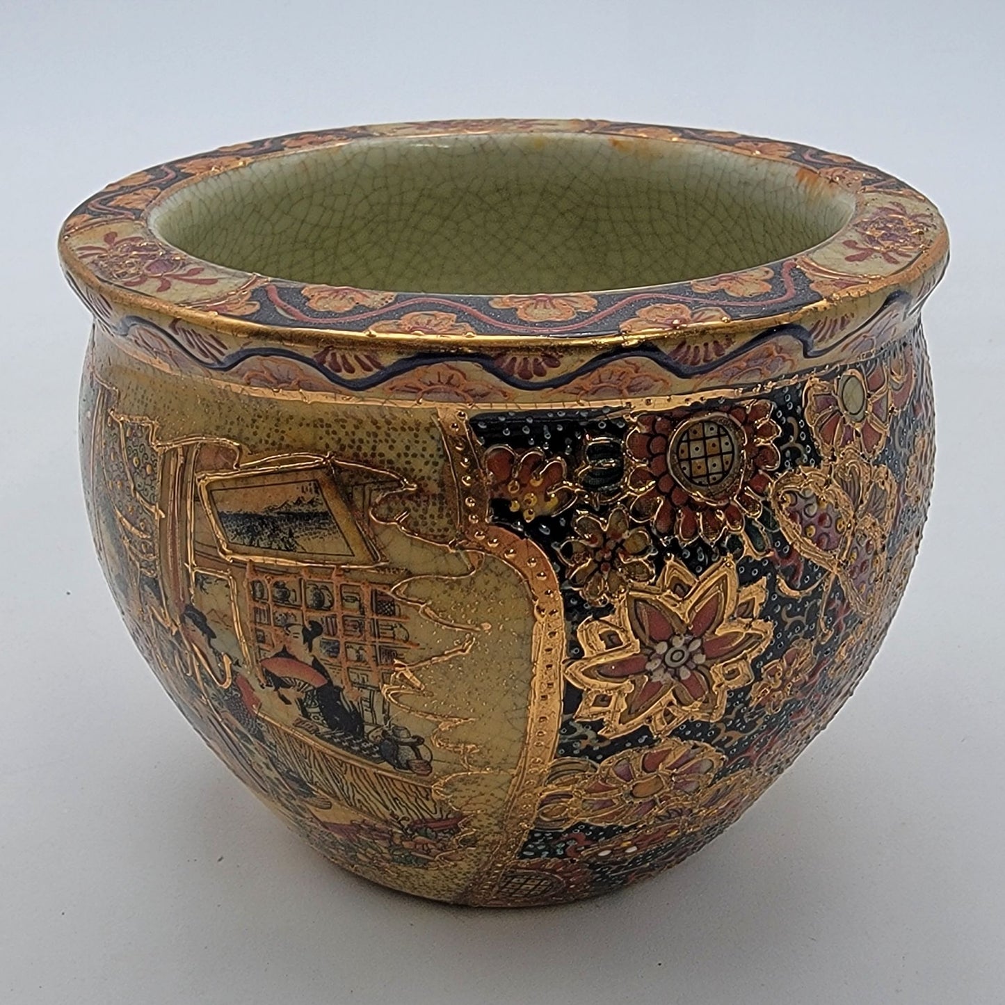 Vintage Signed Satsuma Geisha Mini Planter Pot