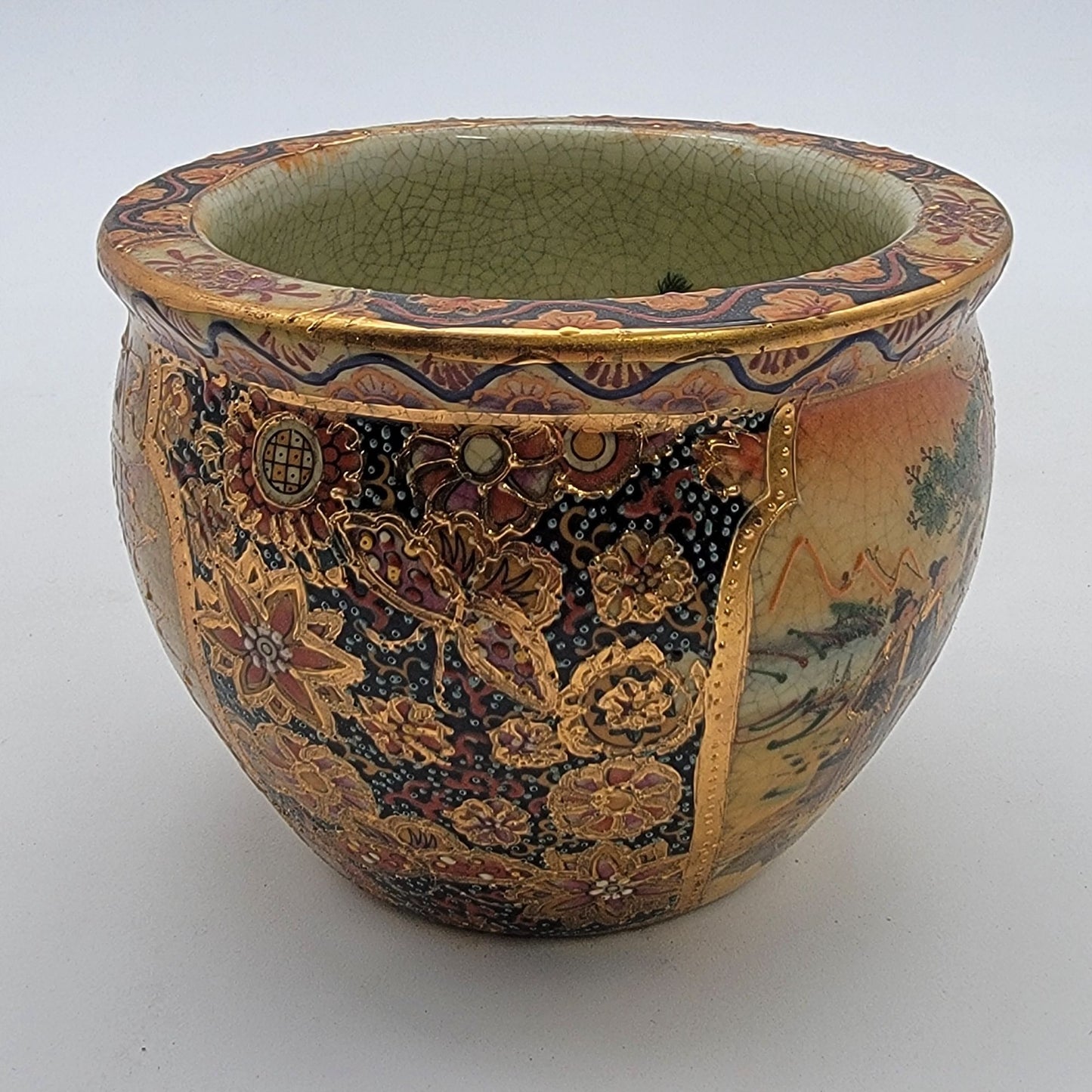 Vintage Signed Satsuma Geisha Mini Planter Pot