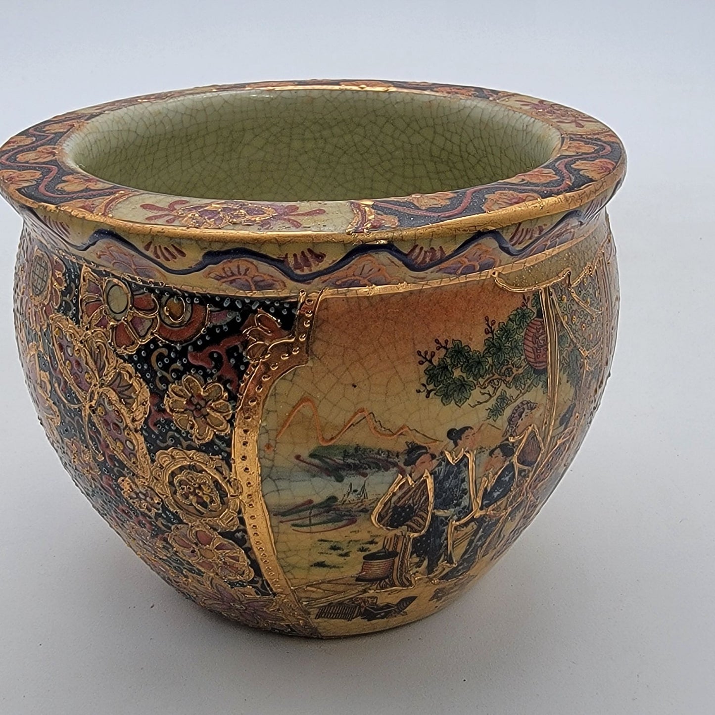 Vintage Signed Satsuma Geisha Mini Planter Pot