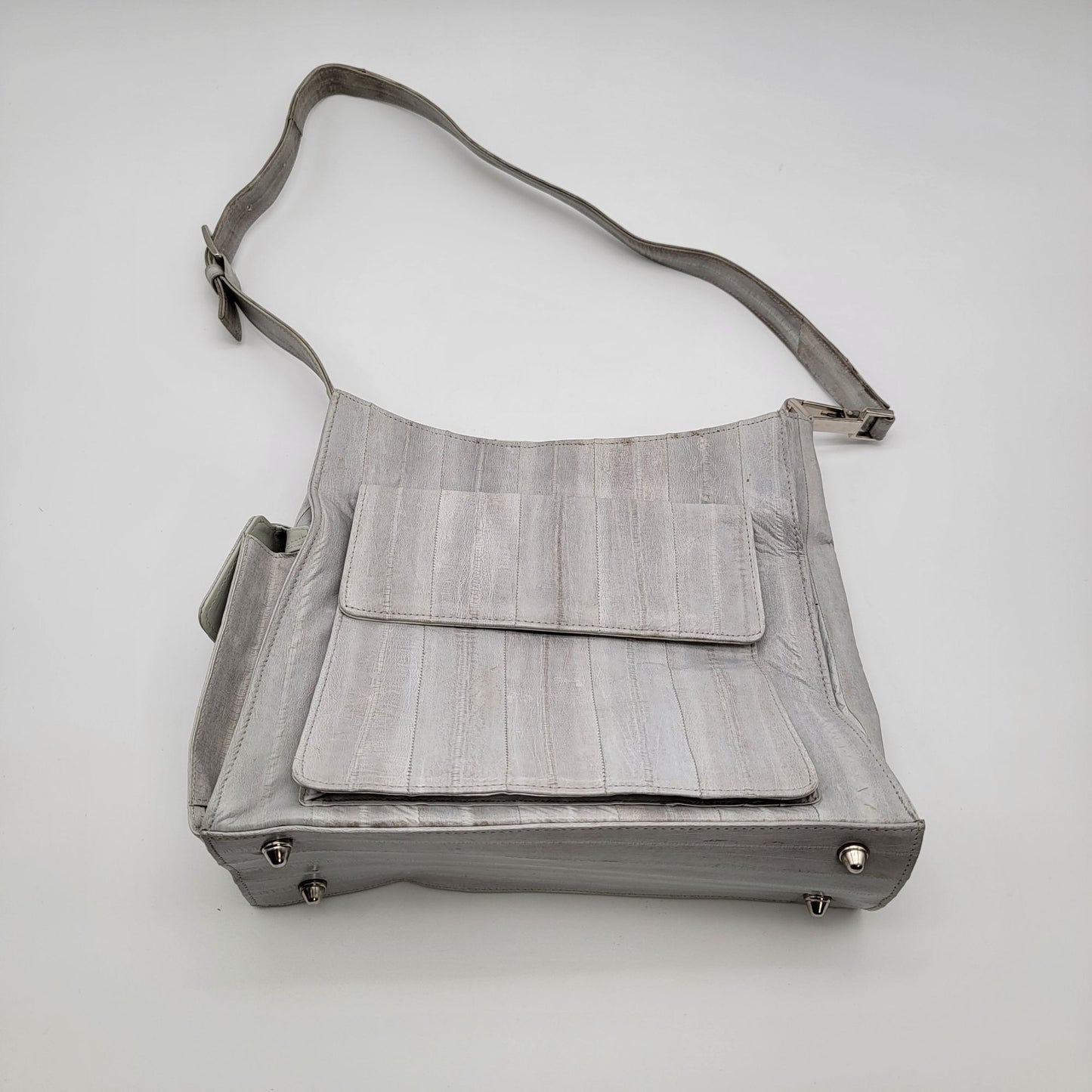 Vintage Lee Sands Grey Eelskin Leather Shoulder Crossbody Bag Purse