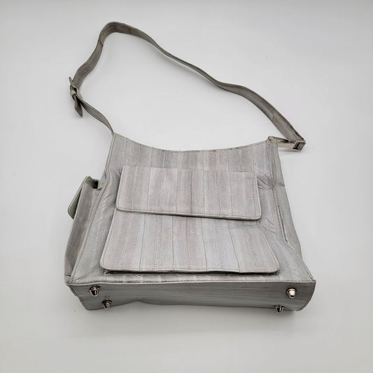 Vintage Lee Sands Grey Eelskin Leather Shoulder Crossbody Bag Purse