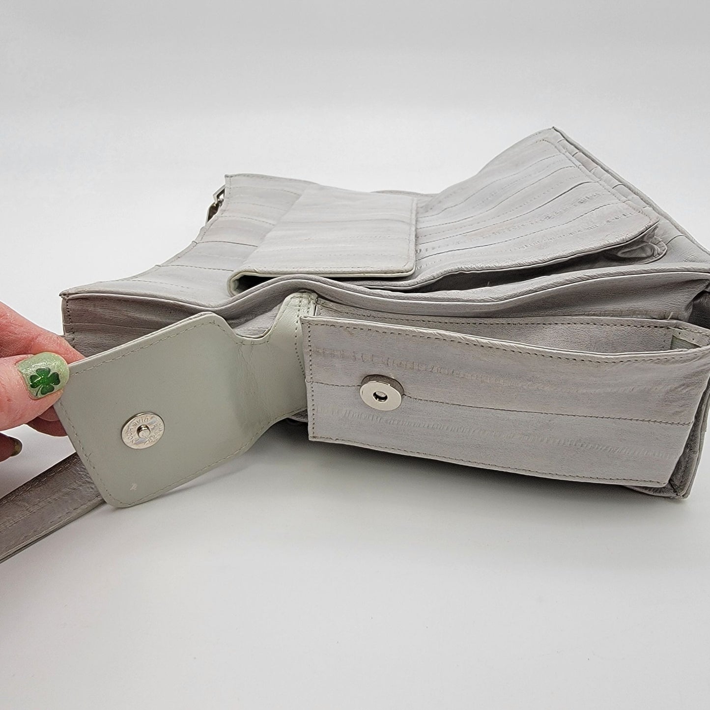 Vintage Lee Sands Grey Eelskin Leather Shoulder Crossbody Bag Purse