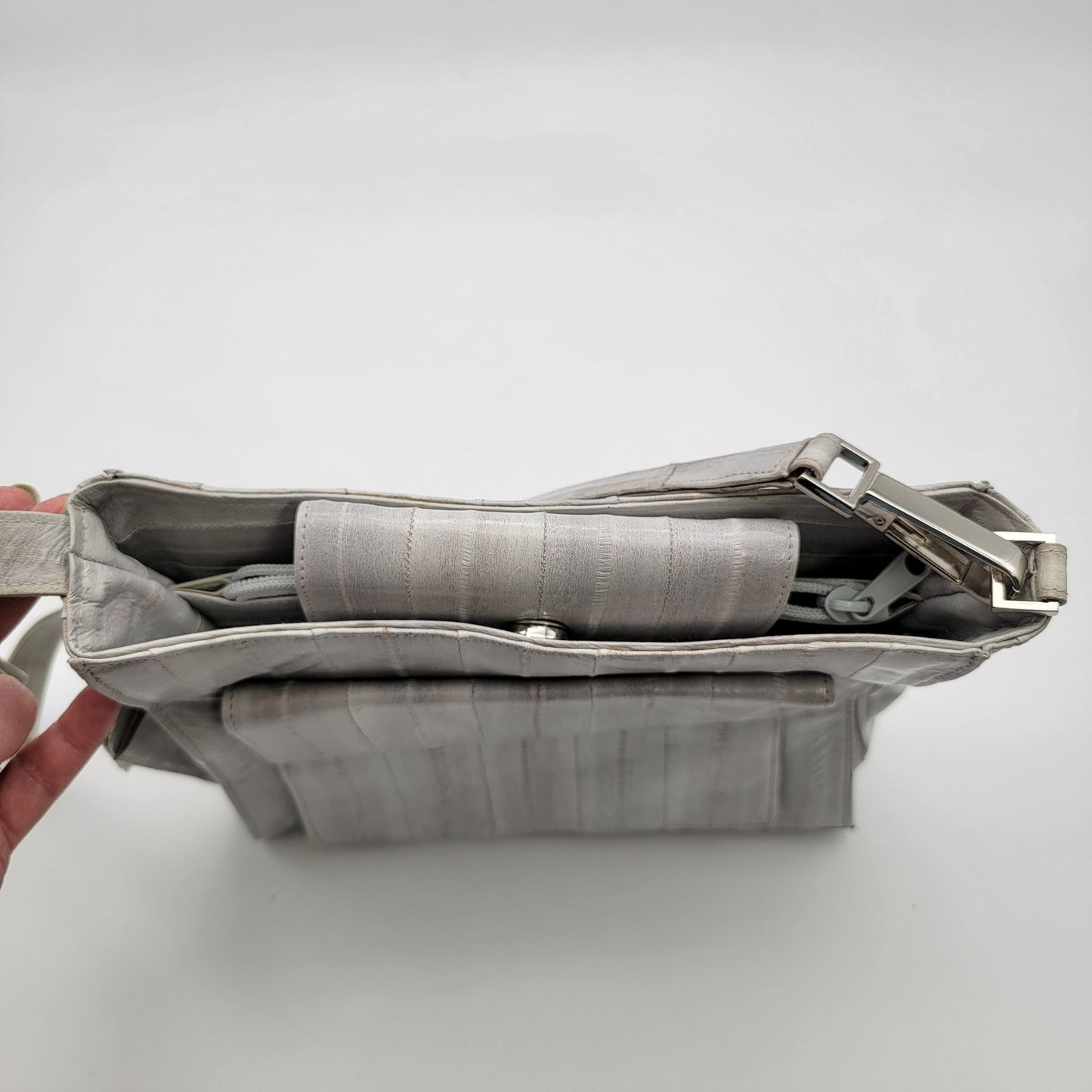 Vintage Lee Sands Grey Eelskin Leather Shoulder Crossbody Bag Purse