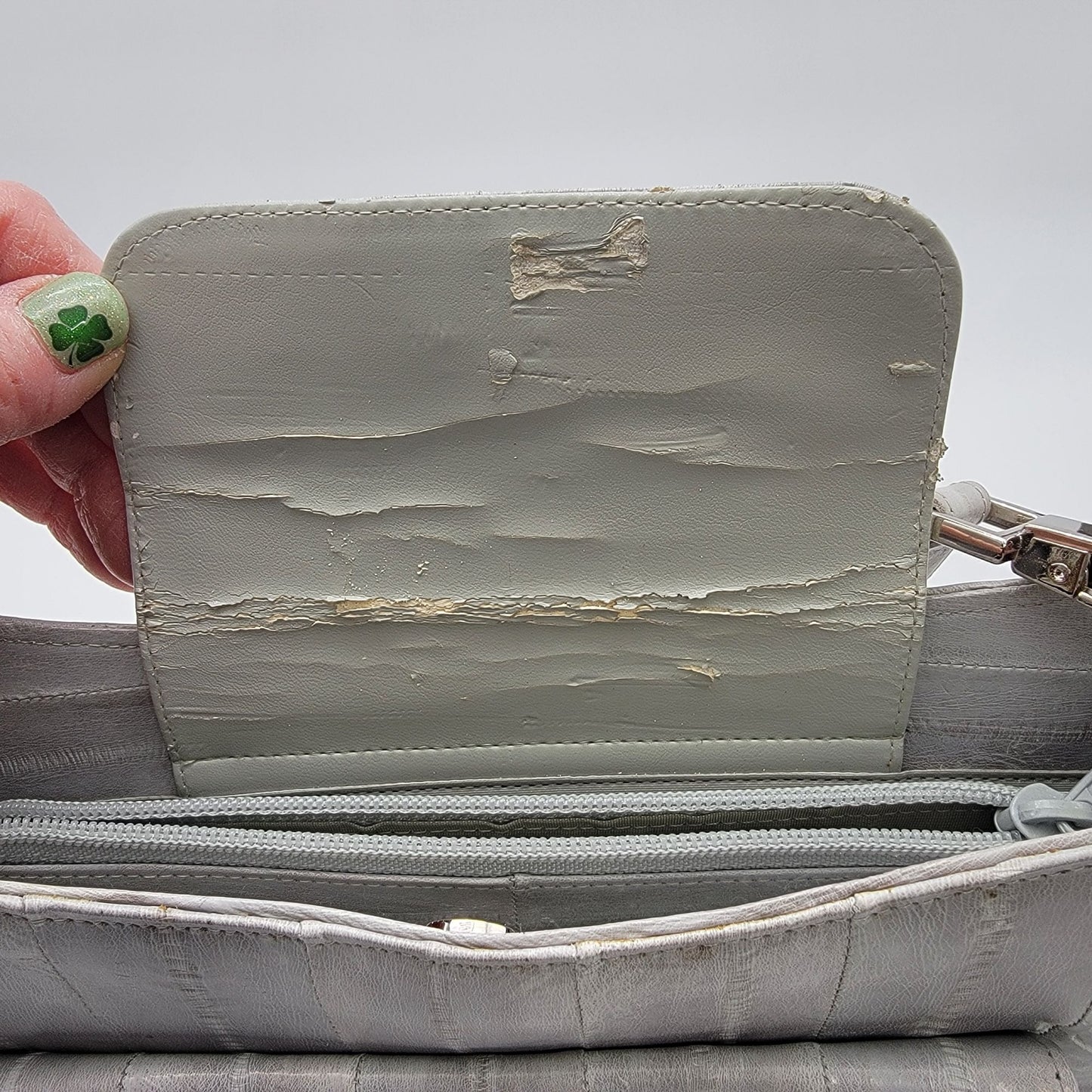 Vintage Lee Sands Grey Eelskin Leather Shoulder Crossbody Bag Purse