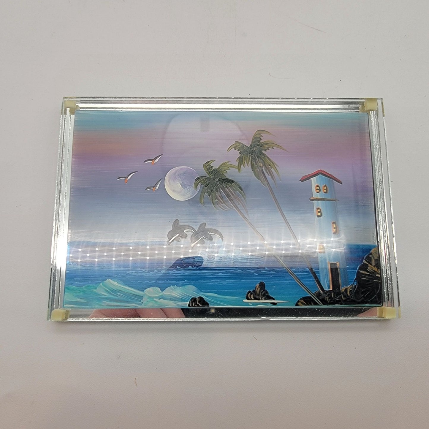 Miniature Original Painting of Dolphins in Ocean on Glass La Paz BCS Souvenir Art