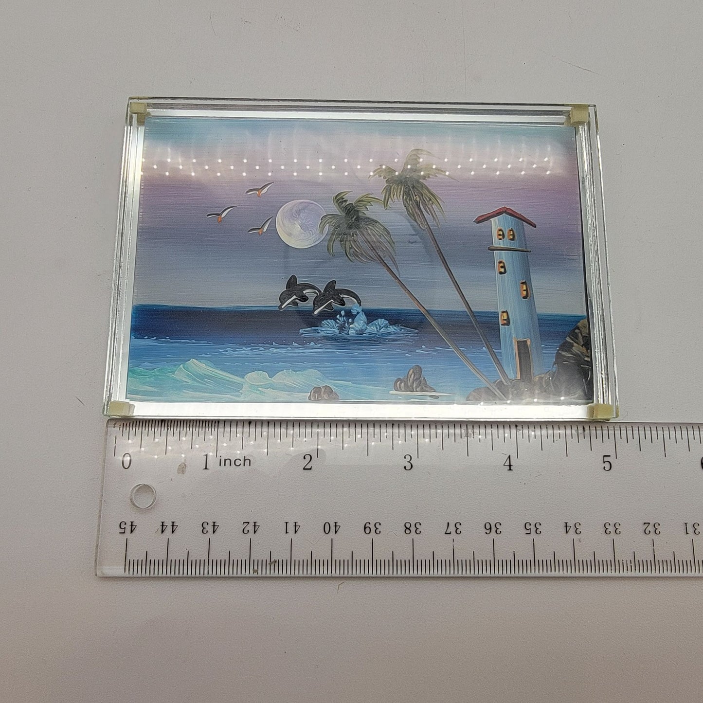 Miniature Original Painting of Dolphins in Ocean on Glass La Paz BCS Souvenir Art