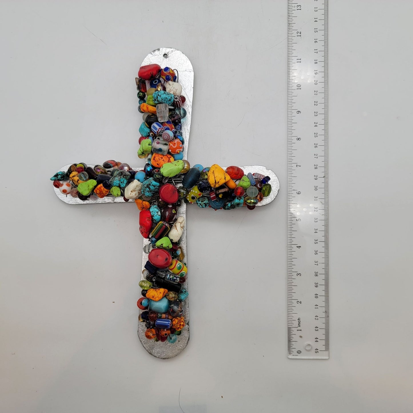 OOAK Gemstones Art Glass Beaded Mosaic Wall Cross