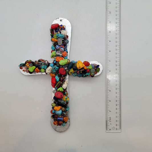 OOAK Gemstones Art Glass Beaded Mosaic Wall Cross
