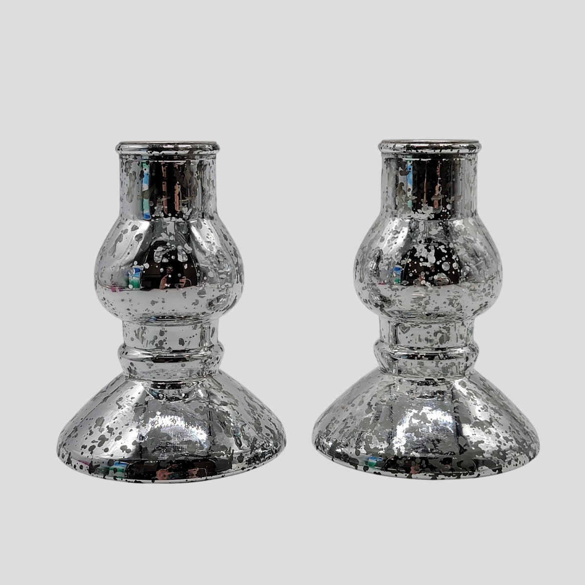 Silver Mercury Glass Taper Candle Holders Pair