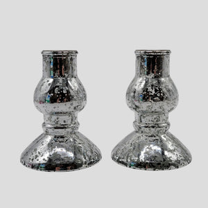 Silver Mercury Glass Taper Candle Holders Pair