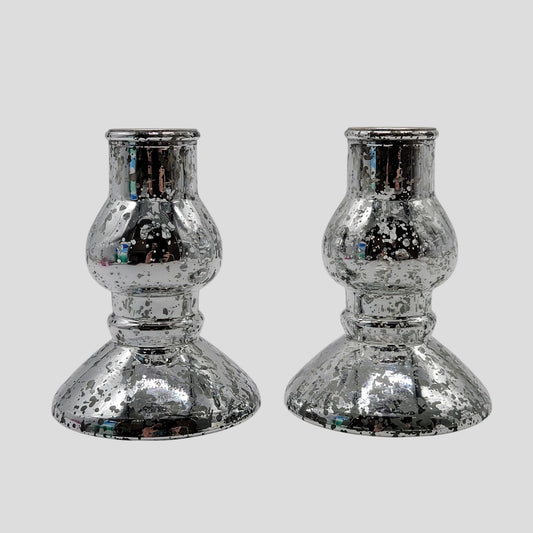 Silver Mercury Glass Taper Candle Holders Pair