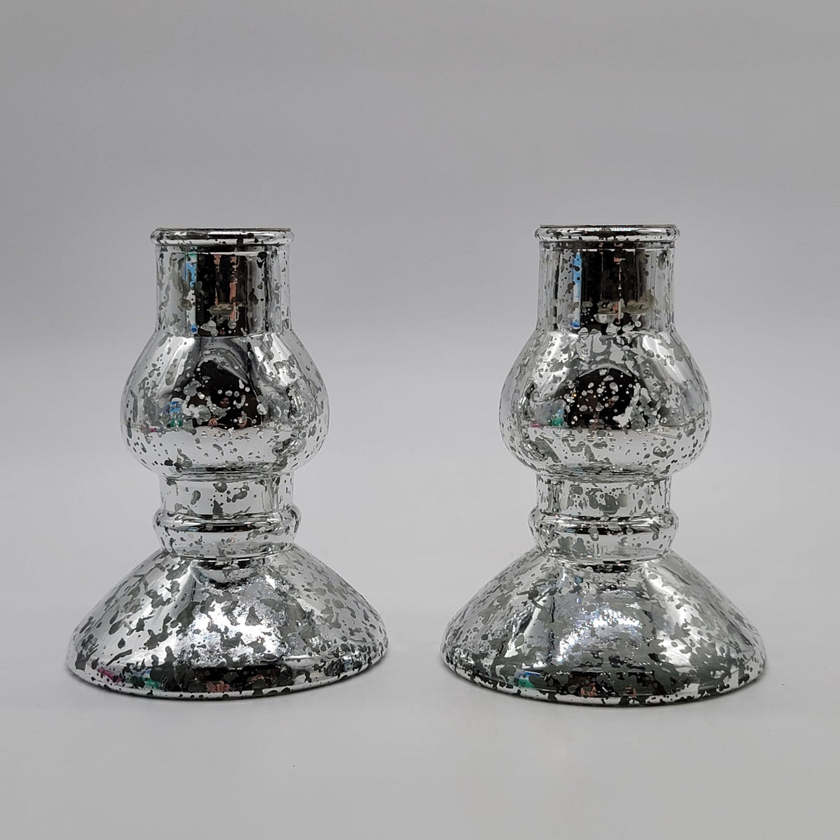 Silver Mercury Glass Taper Candle Holders Pair
