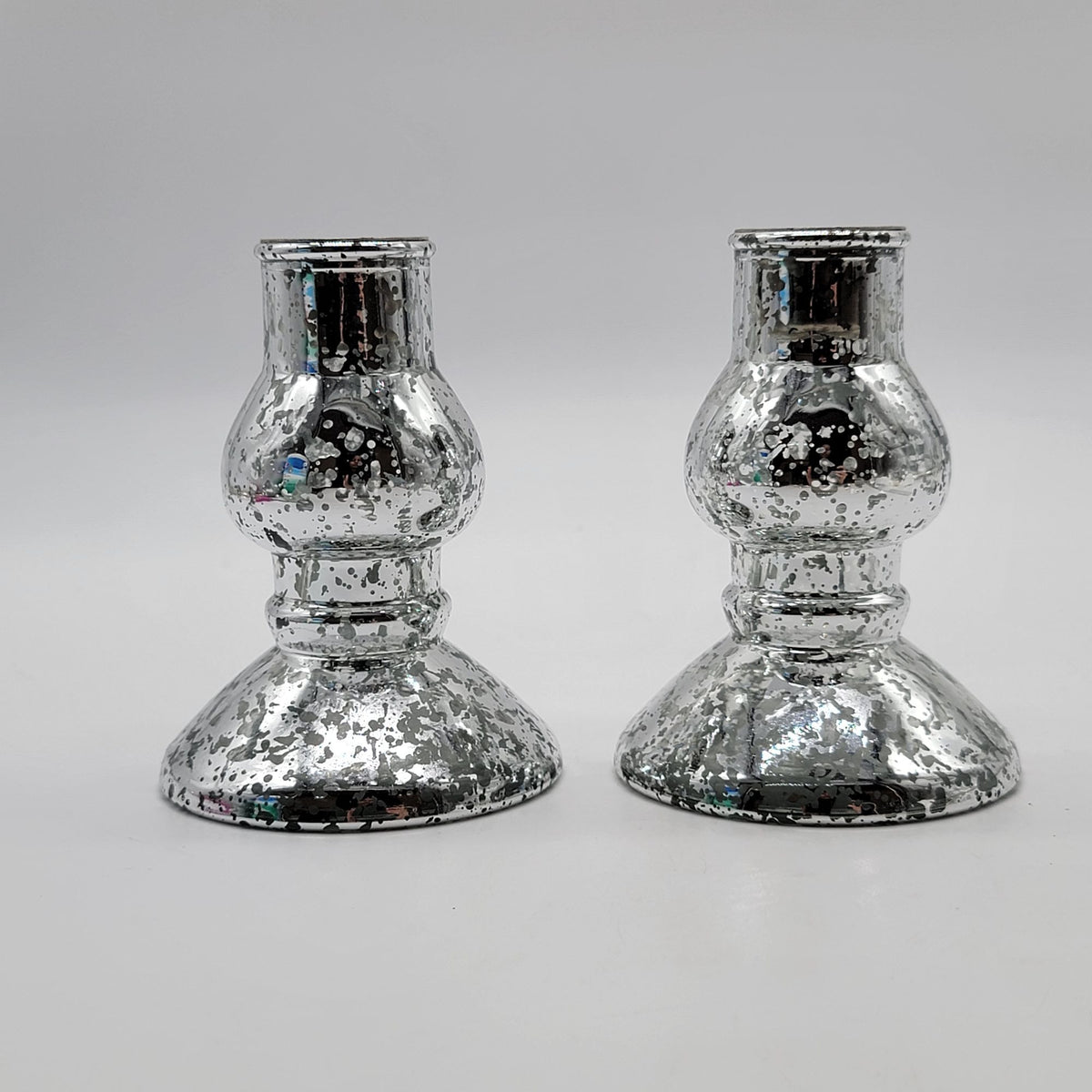 Silver Mercury Glass Taper Candle Holders Pair
