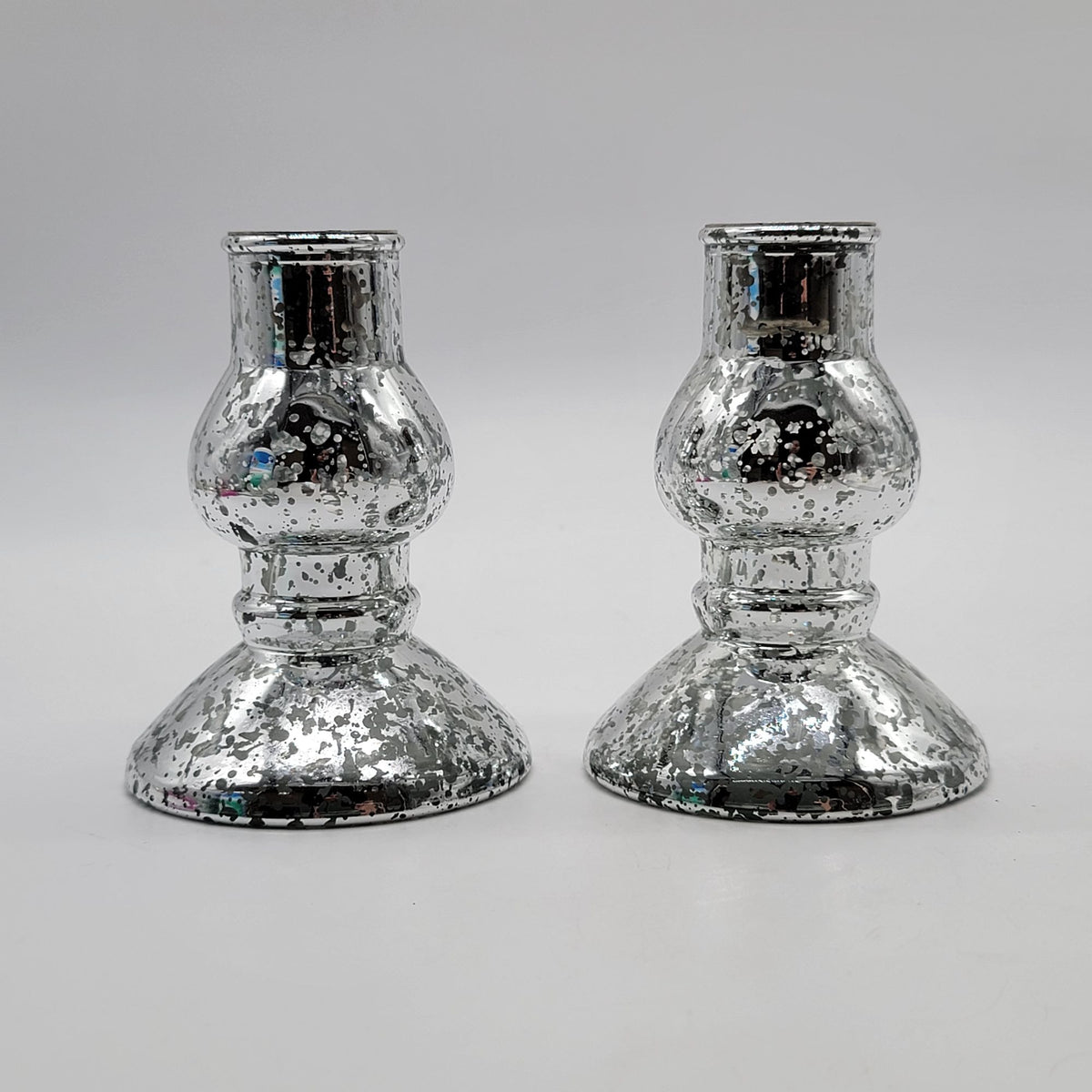Silver Mercury Glass Taper Candle Holders Pair