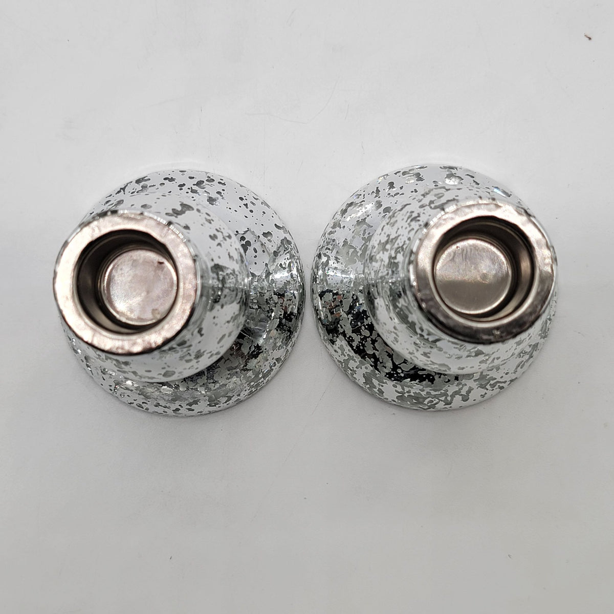 Silver Mercury Glass Taper Candle Holders Pair