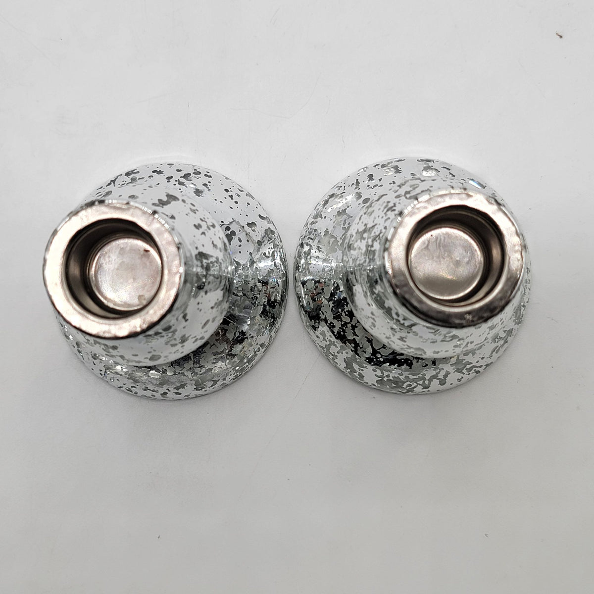 Silver Mercury Glass Taper Candle Holders Pair