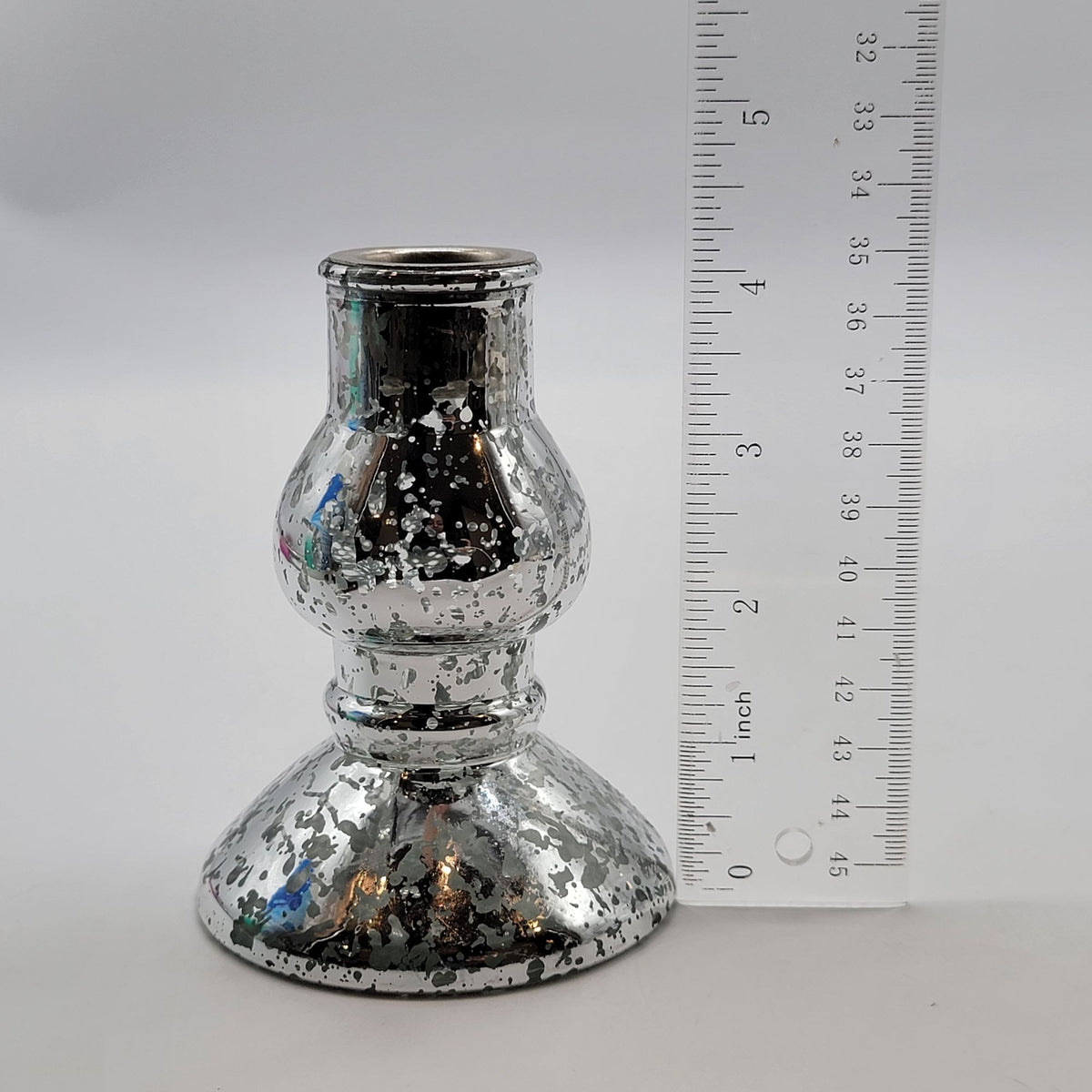 Silver Mercury Glass Taper Candle Holders Pair