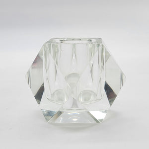 Mid Century Faceted Glass Block Ashtray Candleholder