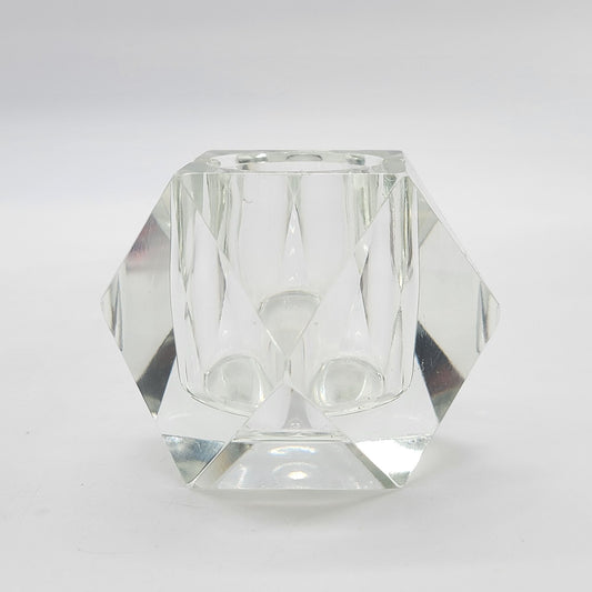 Mid Century Faceted Glass Block Ashtray Candleholder