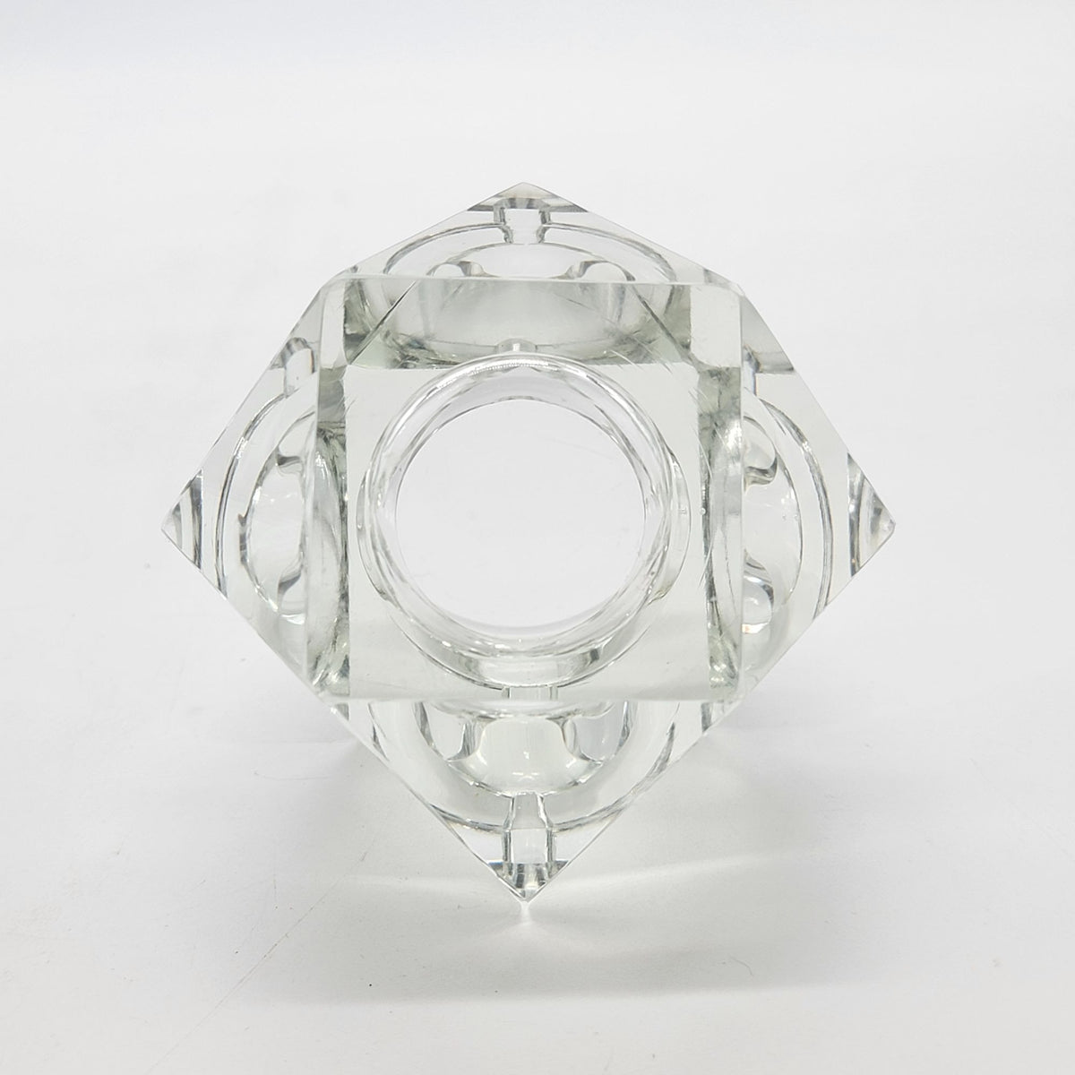 Mid Century Faceted Glass Block Ashtray Candleholder