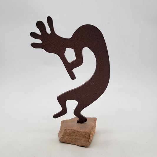 Kokopelli Flute Dancer Metal Art On Sandstone Base